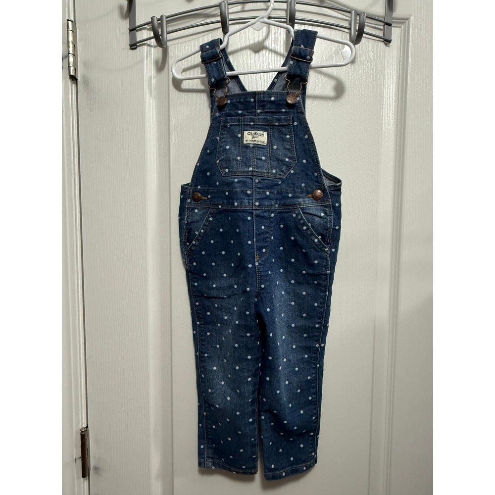 OshKosh B'gosh Kids Denim Polka‎ Dot Overalls Size 2T VestBak Retro